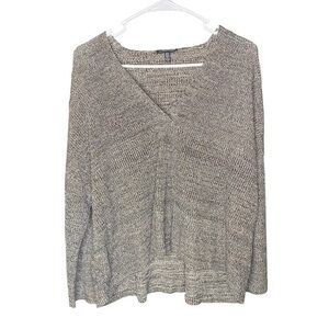 Eileen Fisher loose 100% Tencel fabric quarter sleeve v-neck sweater large